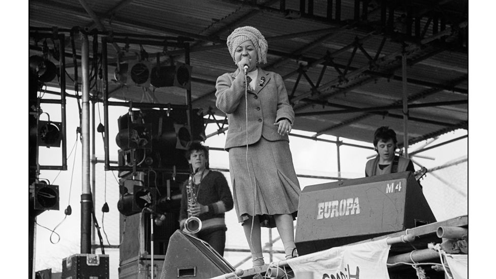 Poly Styrene, frontwoman of band X-Ray Spex, performed at the event, which attracted a crowd of 100,000 (Credit: Getty Images)