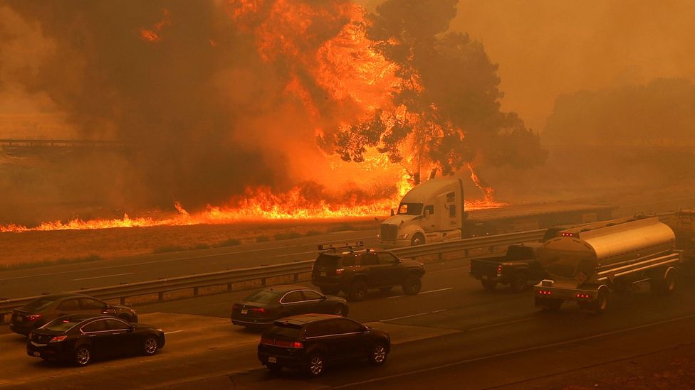 Wildfires in California have quickly spread to threaten homes and vehicles after they were sparked by lightning strikes (Credit: Reuters)