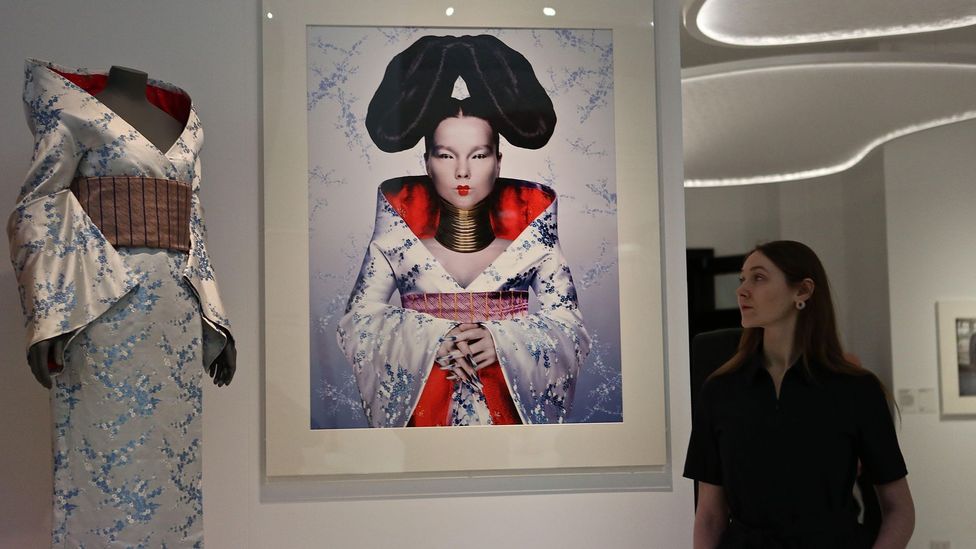 The Alexander McQueen outfit that Bjork wore on the cover of Homogenic is currently on display in a show about the kimono at London's Victoria and Albert Museum (Credit: Alamy)