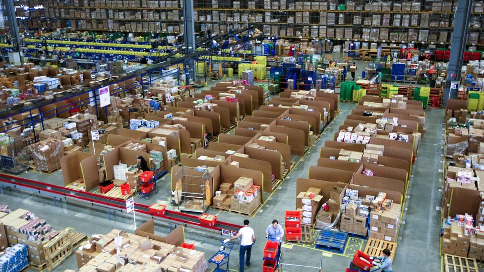 An Amazon warehouse in England. Many Amazon warehouses, like one in Melbourne, Australia, rely on algorithms to help scan items (Credit: Alamy) An Amazon warehouse in England. Many Amazon warehouses, like one in Melbourne, Australia, rely on algorithms to help scan items (Credit: Alamy)