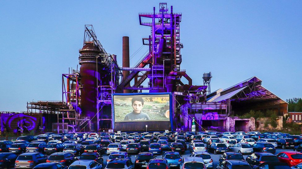 In 2020, drive-in cinemas have been opened across Germany, including one in front of the former Phoenix-West blast furnace plant in Dortmund-Horde, Germany