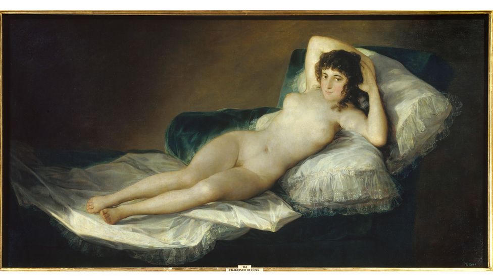 Goya’s Naked Maja (above), Courbet’s The Origin of the World and Klimt’s explicit drawings are works that some historians and activists think ‘blur lines’ (Credit: Getty Images)