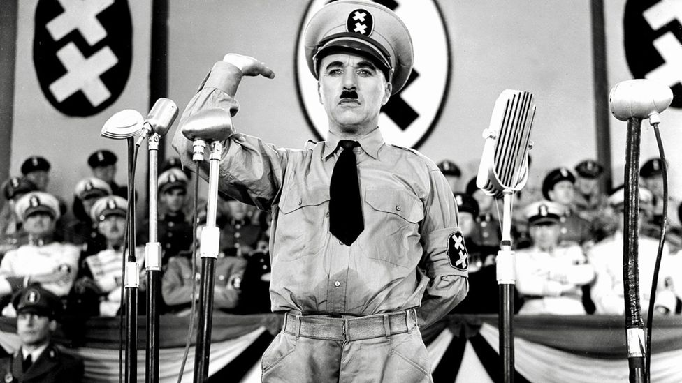 The history of comic representations of Hitler stretches back to 1940's The Great Dictator, starring Charlie Chaplin as thinly-veiled Führer figure Adenoid Hynke (Credit: Alamy)