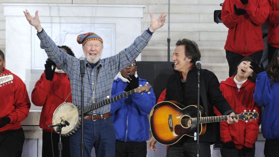 Pete Seeger and Bruce Springsteen sang This Land is Your Land at President Obama's inauguration in 2009 (Credit: Getty Images)