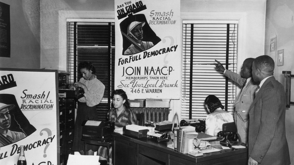 Organisers at a NAACP office in 1945; Young was elected secretary of the Durham chapter (Credit: Getty Images) Organisers at a NAACP office in 1945; Young was elected secretary of the Durham chapter (Credit: Getty Images)
