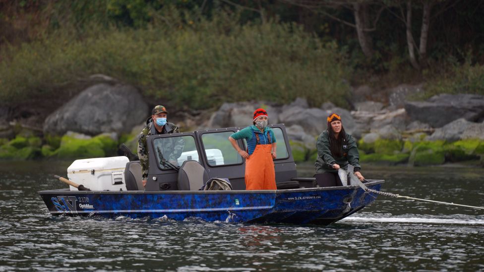 Cordalis, who fishes with her father and sister on the Klamath River, has seen numbers of salmon in the river tumble since her childhood (Credit: Matt Mais)