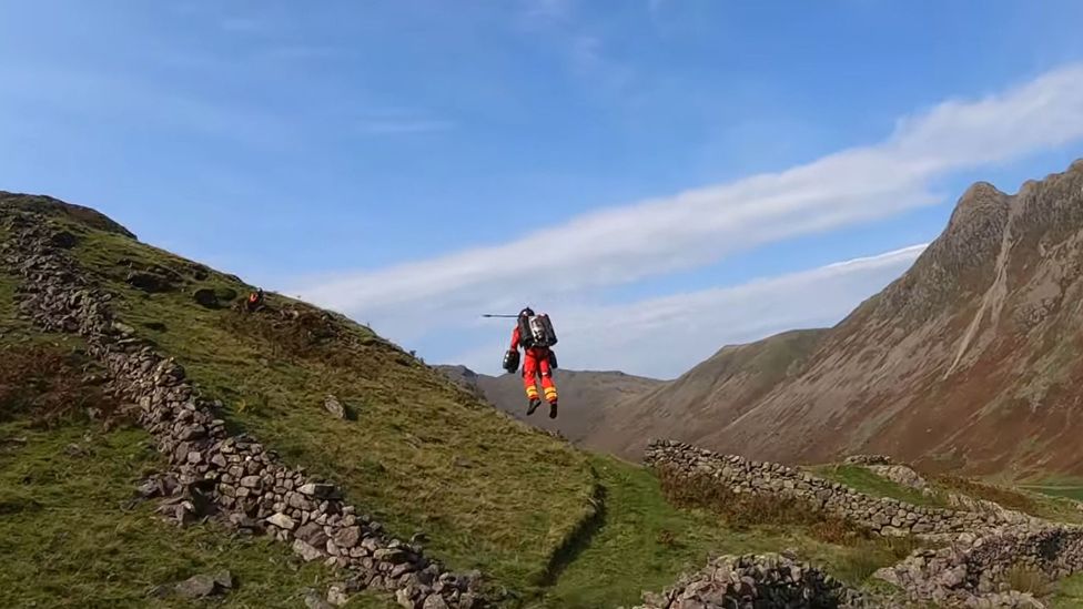 In September 2020, Richard Browning of Gravity Industries demonstrated the company’s flight pack in the Lake District (Credit: GravityIndustries/YouTube/PA Wire)