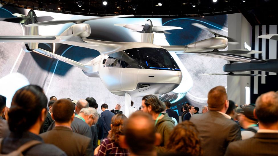 The Hyundai S-A1, which has been designed for Uber Elevate’s urban air travel service, is displayed in January 2020 (Credit: Robyn Beck/Getty)