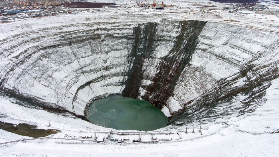 The snowy Mir diamond mine in Russia hints at what our descendants may discover. What will they make of these legacies of our consumption? (Credit: Alexander Ryumin/Getty Images)