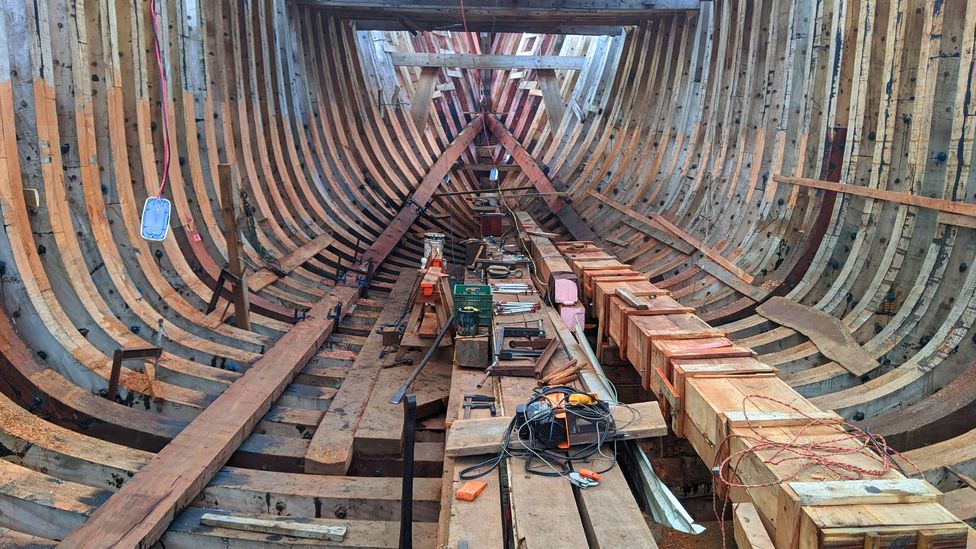 A view from the belly of the world's largest emissions-free cargo ship, under construction in Costa Rica (Credit: Jocelyn Timperley)