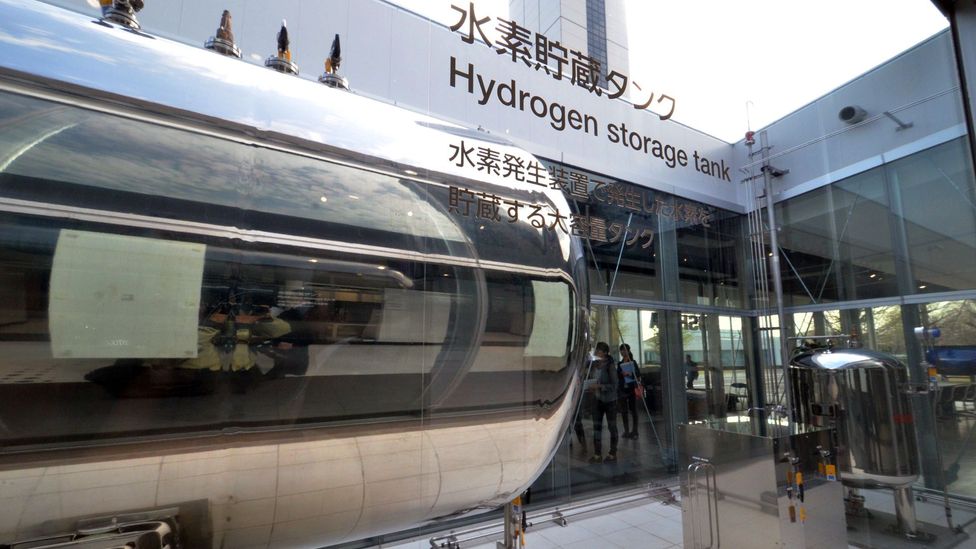 Toshiba’s test plant produces hydrogen through electrolysis, rather than using fossil fuels – a process used to make just 0.1% of hydrogen (Credit: Yoshikazu Tsuno/Getty Images)