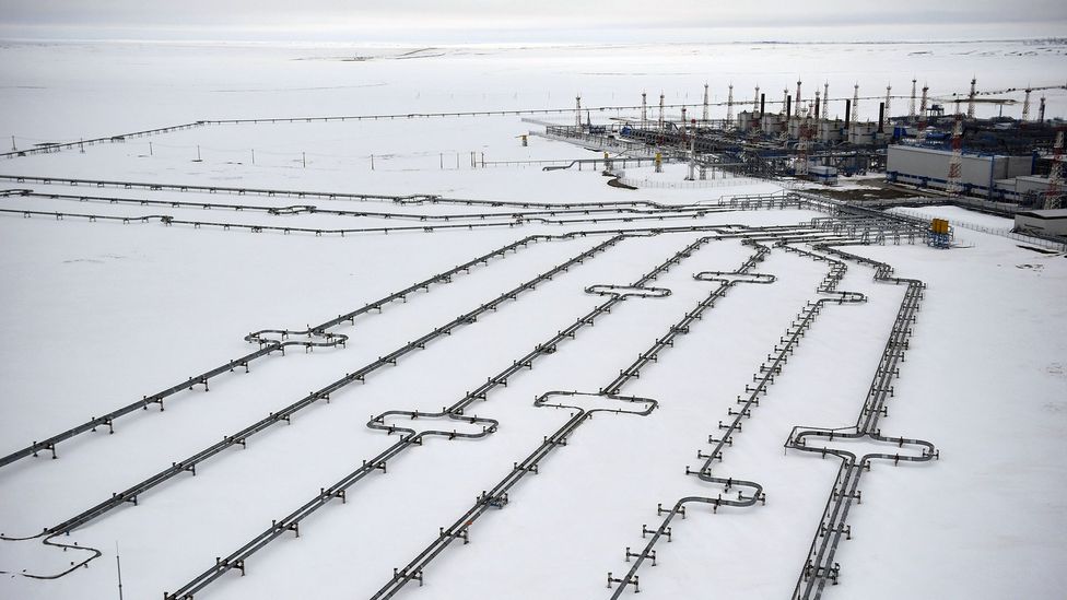 Gas and oil infrastructure dot the landscape in north-west Siberia – the Bovanenkovo gas field was just 26 miles from one of the craters (Credit: Alexander Nemenov/Getty Images)