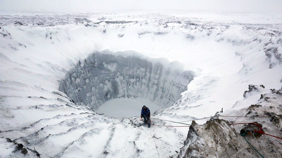 To understand more about how the craters form, scientists have lowered themselves into the deep holes to take samples (Credit: Sylvia Buchholz/Alamy)