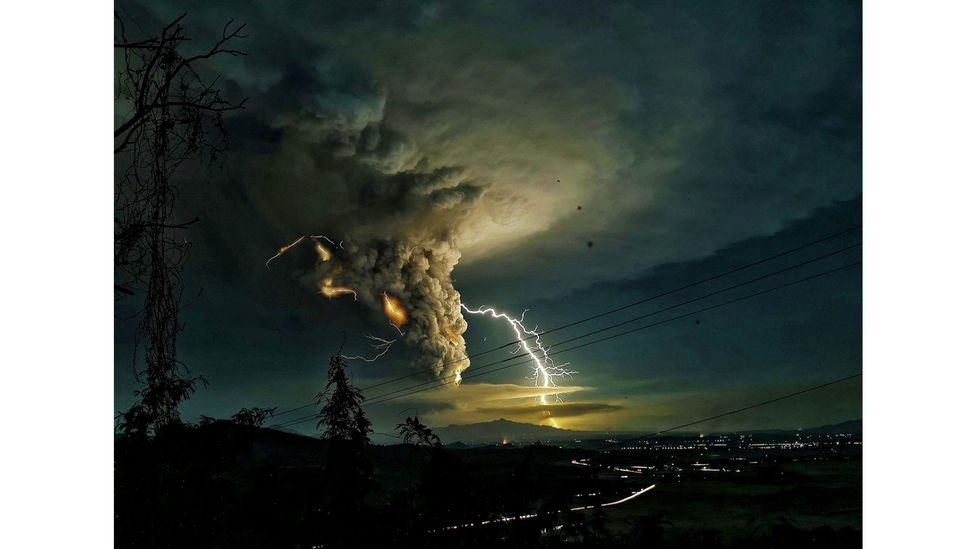 A lightning strike over the province of Batangas during the eruption of the Taal volcano in Philippines, January 2020 (Credit: Domcar C Lagto/Pacific Press via Alamy)