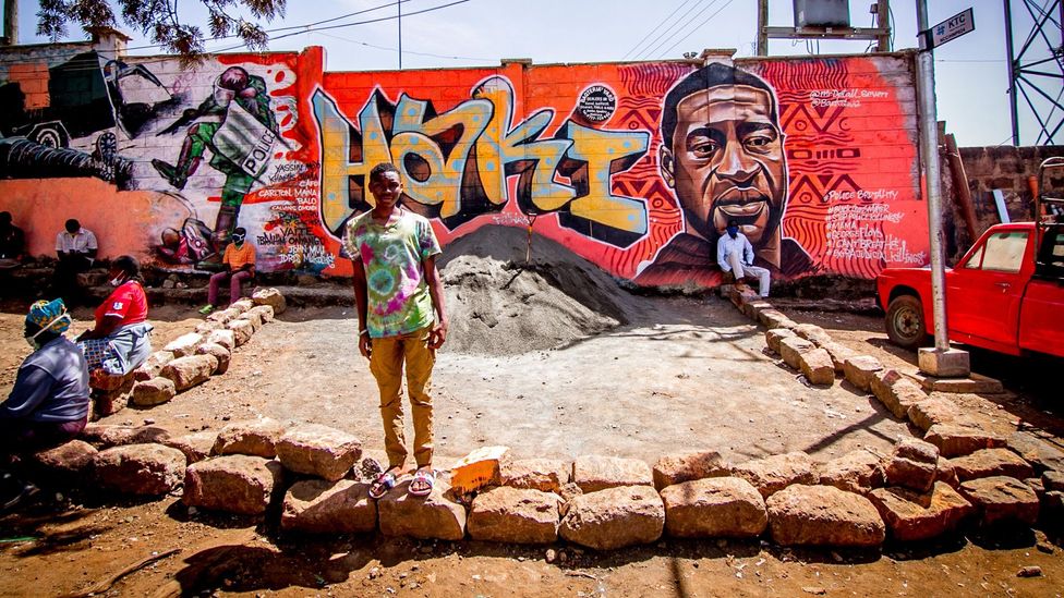 A mural in Nairobi, Kenya, by Mr Detail Seven depicts George Floyd (Credit: Donwilson Odhiambo/ Getty Images)