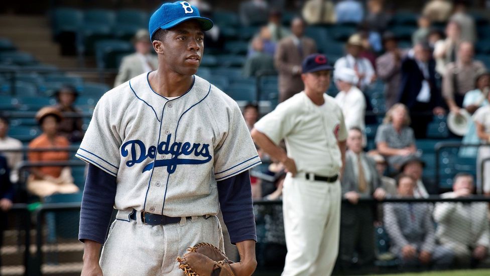 Boseman’s breakthrough role came in the 2013 film 42, in which he starred as baseball legend Jackie Robinson (Credit: Alamy)