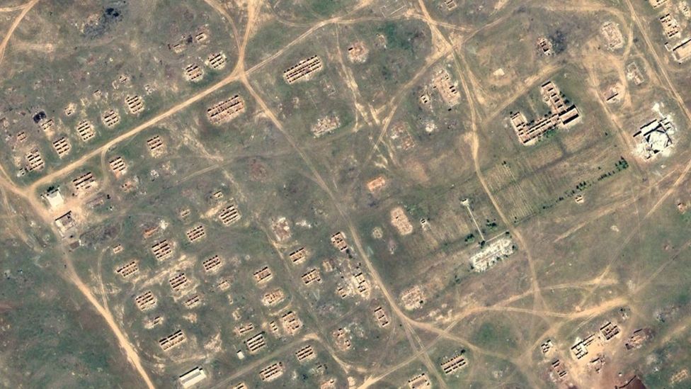 An abandoned Kazakh settlement seen from space (Credit: Johannes Kamp/Google Maps)
