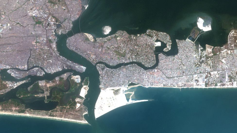 The majority of Lagos, Nigeria, is no more than a few metres above sea level, and at risk of coastal erosion (Credit: Alamy)
