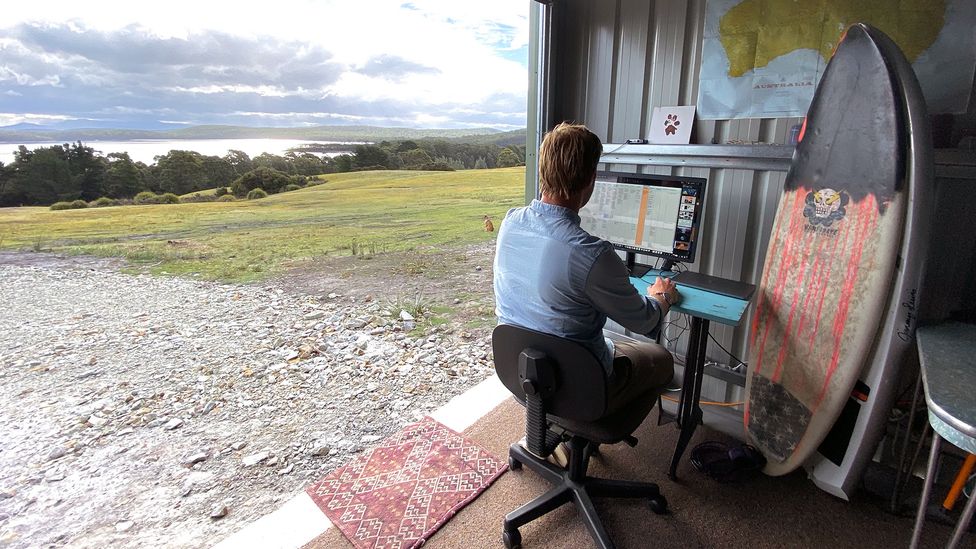 On Bruny Island in Tasmania, Chris Scott loves his work-from-home set-up, which he says enables him to focus and genuinely switch off when he needs a break (Credit: Chris Scott)