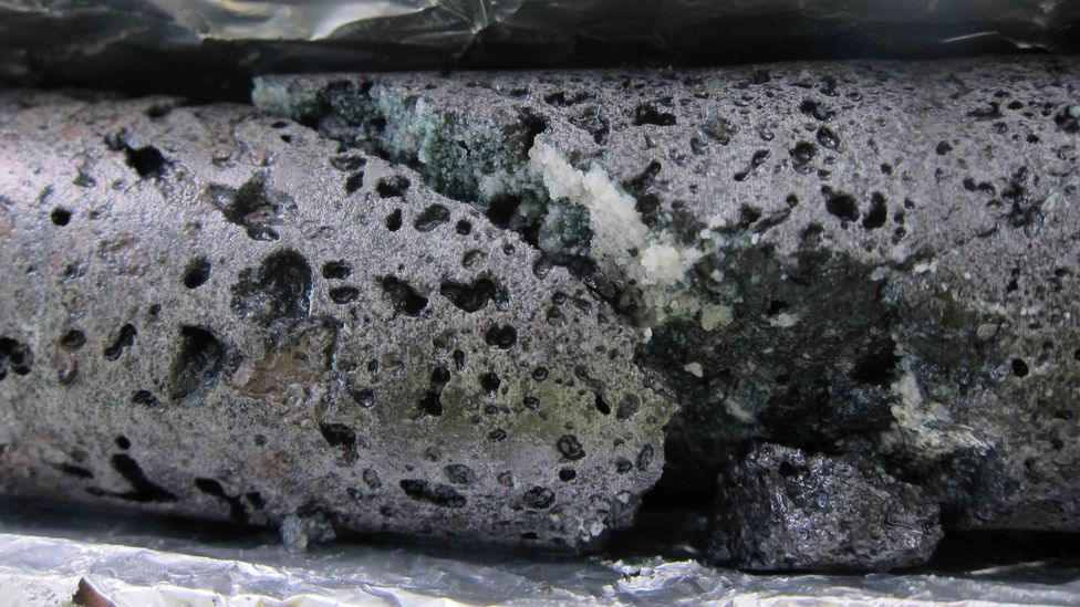 Geothermal firms in Iceland have sequestered the CO2 released by injecting it deep underground to form chalky white minerals (Credit: Sandra O Snaebjornsdottir)