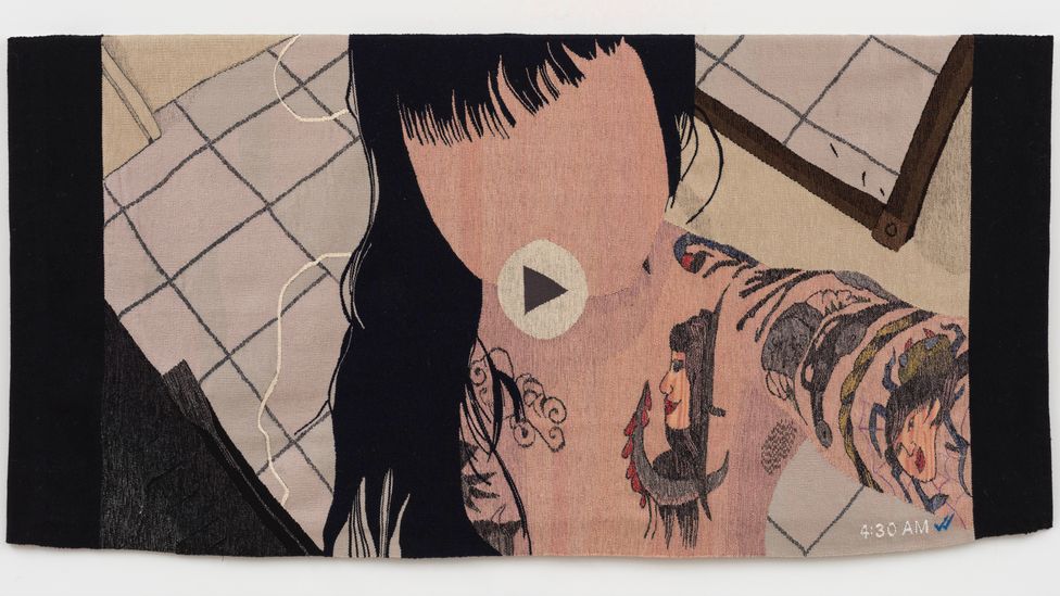 Erin M. Riley's tapestries explicitly recreate nude selfies, based on real images she finds online (Credit: Courtesy of Erin M. Riley and P·P·O·W, New York)