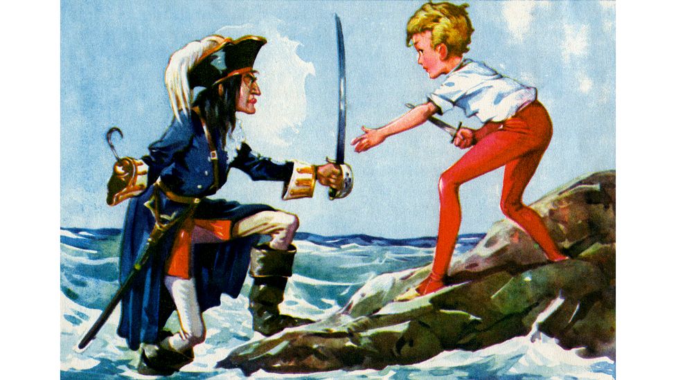Captain Hook mutters the school motto "Floreat Etona" as he jumps to his death (Credit: Getty)
