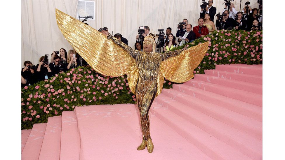 At the 2019 Met Gala, Billy Porter sported a bejewelled catsuit with a 24-karat gold headpiece as part of a 'Sun God' ensemble designed by the Blonds (Credit: Alamy)