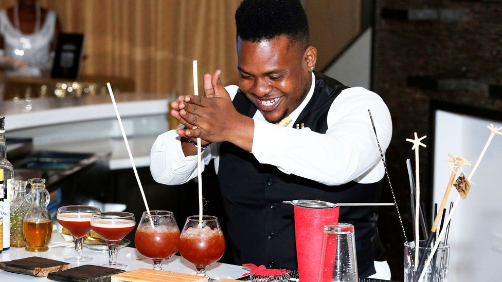 Bartender Kishion Guillaume of Trinidad & Tobago creates original cocktails at the Angostura Global Cocktail Challenge (Credit: Sean Drakes/Getty Images)
