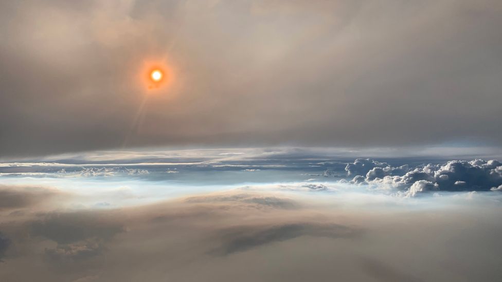 PyroCbs transport smoke up high into the atmosphere, as shown by this rare image taken from an aircraft that flew through a pyroCb (Credit: David Peterson/Nasa Earth Observatory)