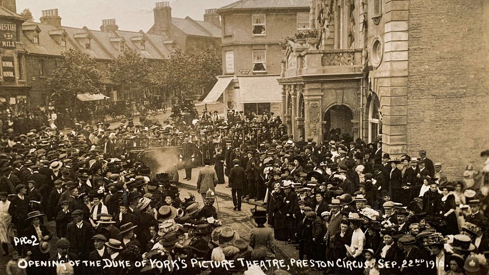 Crowds attend the opening of the Duke of York's, Britain's oldest surviving purpose-built cinema, in 1910 (Credit: Brighton and Hove Museums)