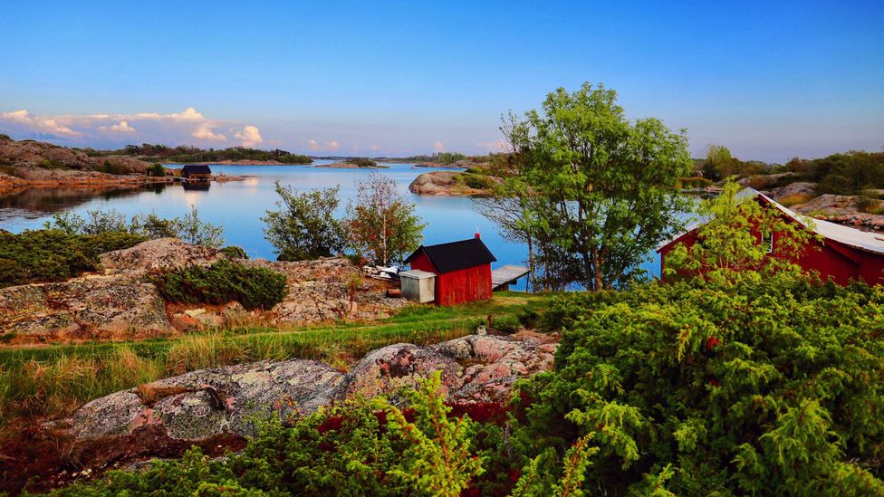 A red fisher’s hut on the shore of the Åland Islands, Finland