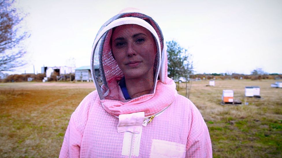 Leigh-Kathryn Bonner in her bee suit (Credit: Bee Downtown)