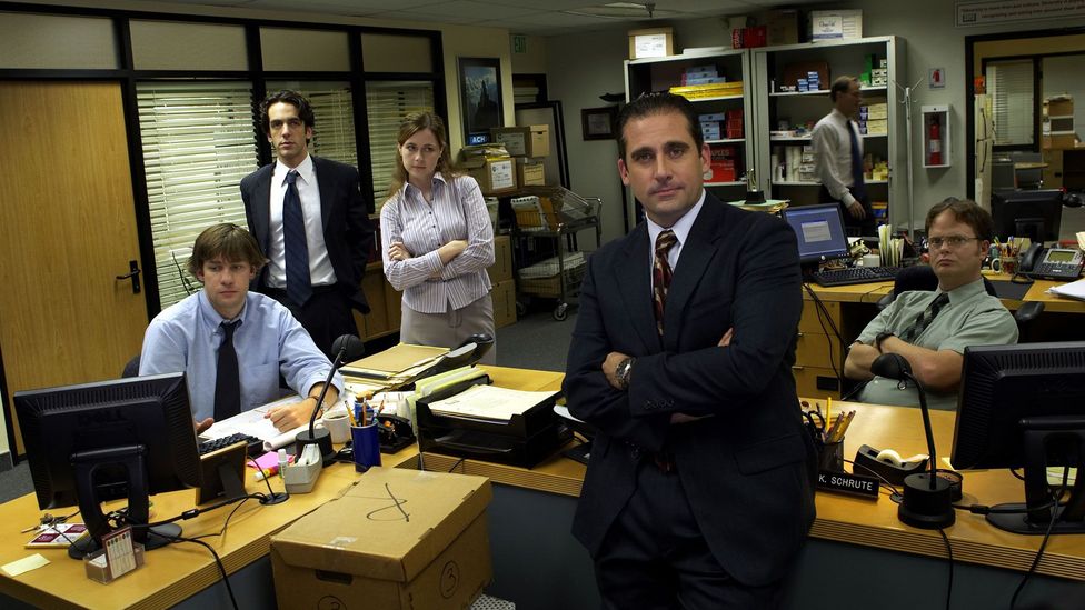 The US series transplants the setting to Scranton, Pennsylvania, and stars Steve Carell as the inappropriately behaved manager who cracks misjudged jokes (Credit: NBC Universal)