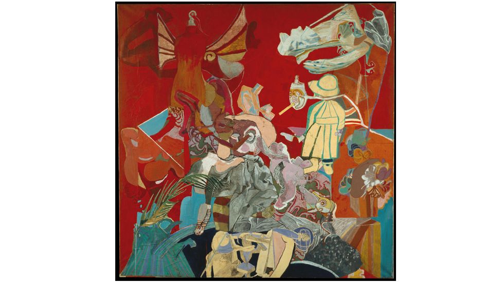 In the surreal collage Self-Portrait in Red (1966), Rego plays with distortion (Credit: Paula Rego/Museu Nacional de Arte Contemporanea do Chiado)