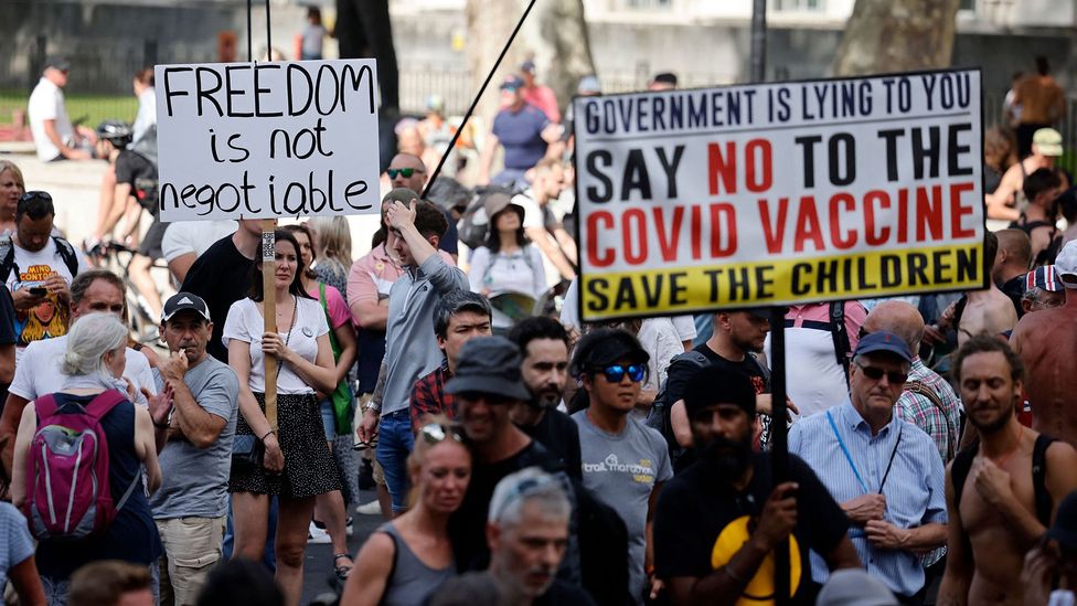 Most people hesitant about taking the vaccine do not have anti-scientific views like the small minority of anti-vaccine protesters (Credit: Tolga Akmen/AFP/Getty Images)
