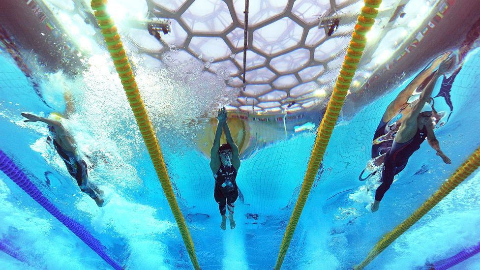 The LZR Racer swimsuit reduces drag on the wearers body as they move through the water (Credit: STR/AFP/Getty Images)