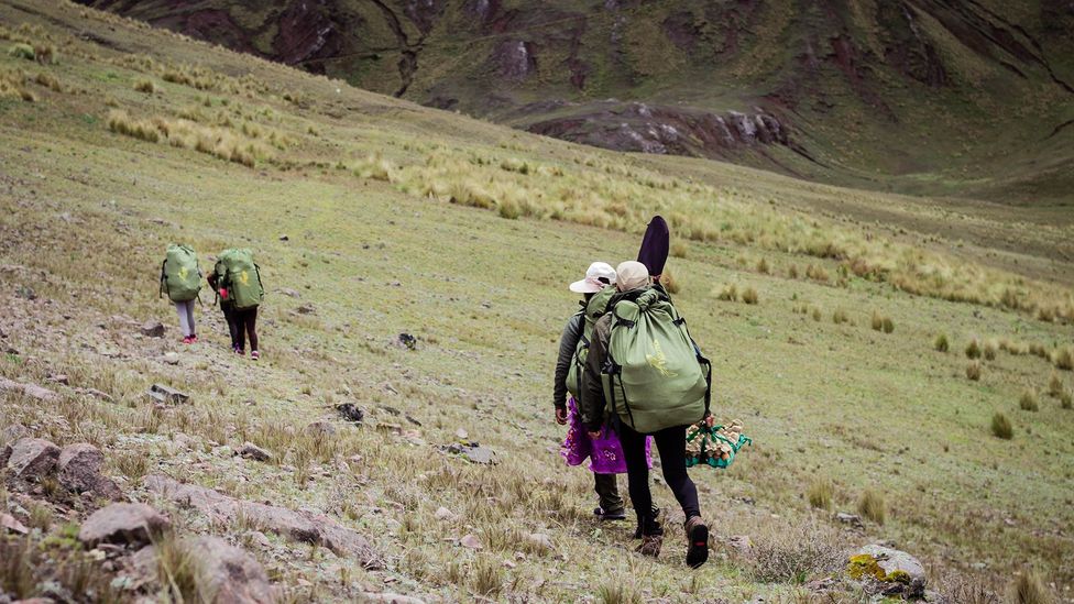 Porters carry heavy packs of supplies and clients' personal items between campsites, set up camp and prepare meals (Credit: Evolution Treks Peru)