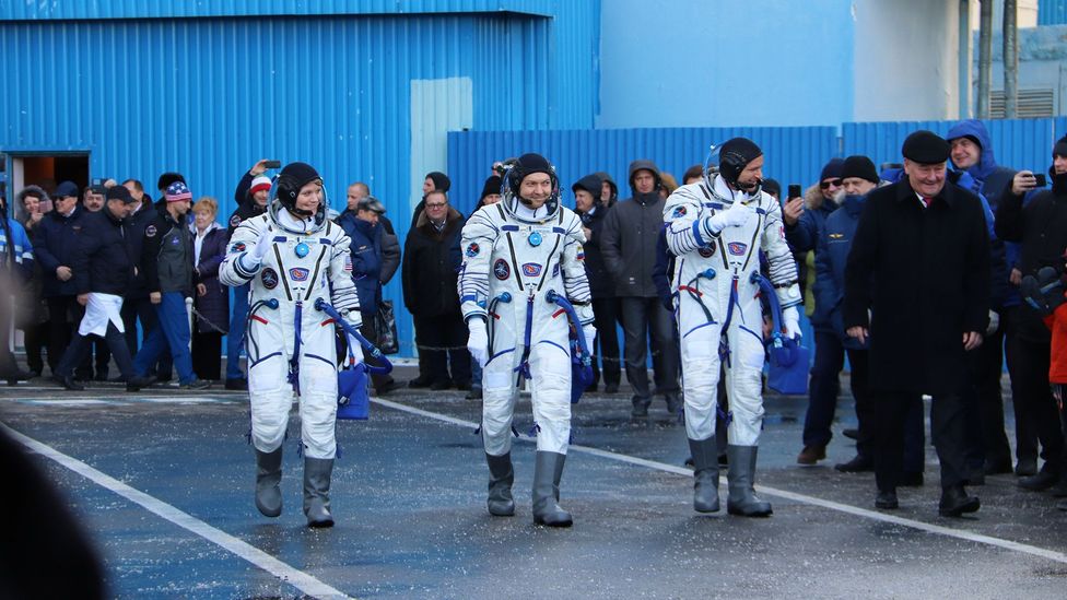 Visitors to Baikonur Cosmodrome can participate in a seeing-off ceremony as astronauts head to their spacecraft (Credit: Vegitel)