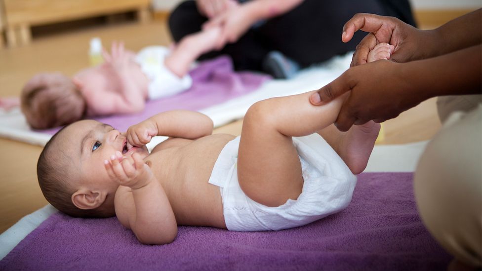 The use of baby massage is becoming popular elsewhere now and parents can attend classes in many countries (Credit: Getty Images)