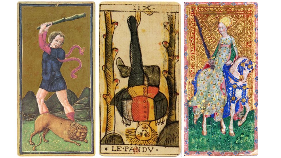 Through history, tarot has been presented in various styles – from left to right: Visconti Sforza deck; Jean Dodal deck; Cary-Yale deck (Credit: Alamy)