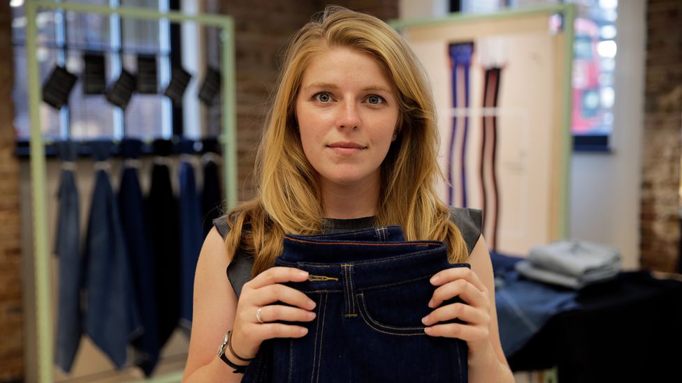 The Ellen MacArthur Foundation has been working with major manufacturers to make the production of jeans more environmentally friendly (Credit: BBC)