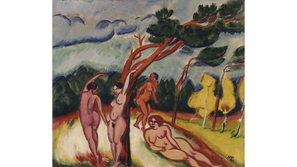 Le tableau de Max Pechstein de 1912, Nus dans un paysage, a été restitué aux héritiers de son propriétaire juif en 2021 (Crédit : succession d'Hugo Simon)