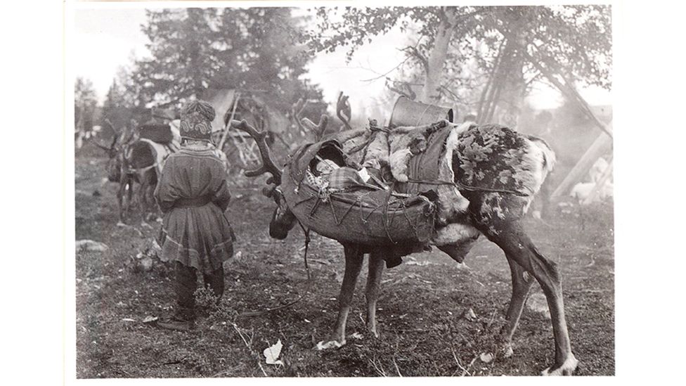 Sámi babies and children learn to be flexible in their sleep habits, as in this archive photo from the 1930s (Credit: Finnish Heritage Agency)