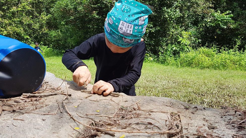 Playing in nature may boost children's attention skills and imagination, research suggests (Credit: Forest School Singapore)