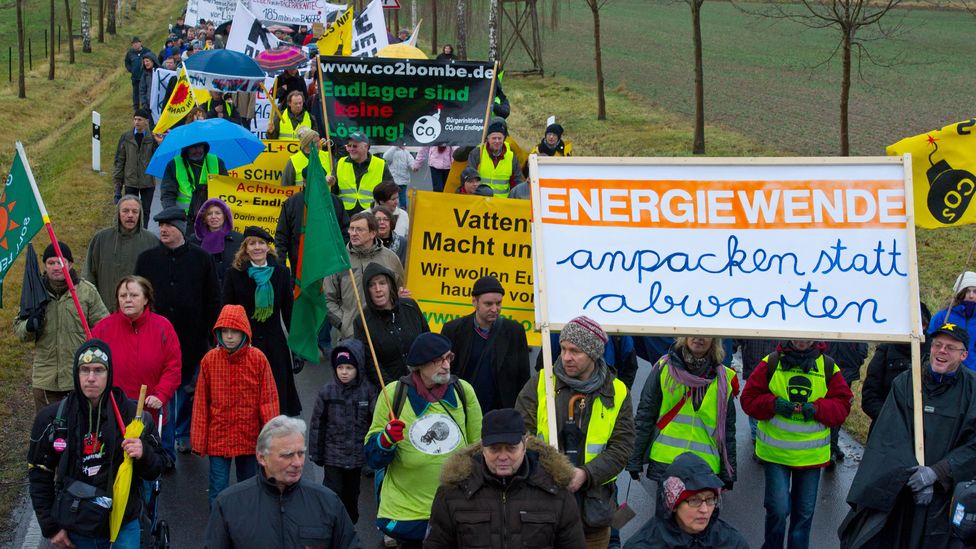 Protestors march against the Jaenschwalde-Nord lignite strip mine in Germany in 2012 (Credit: dpa picture alliance / Alamy) Protestors march against the Jaenschwalde-Nord lignite strip mine in Germany in 2012 (Credit: dpa picture alliance / Alamy)