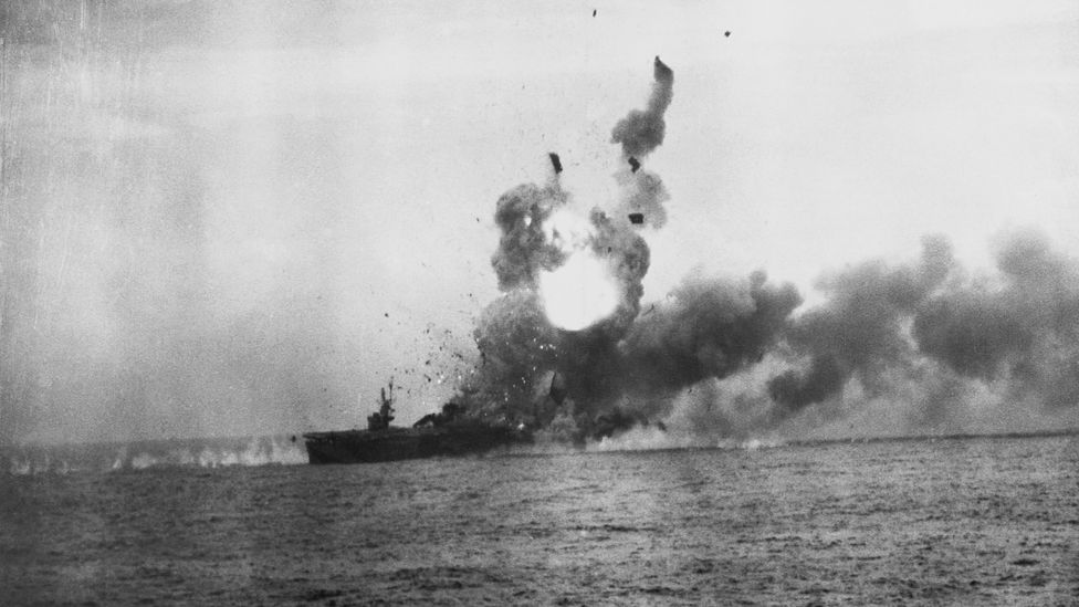 The aircraft carrier Gambier Bay was one of the other US ships sunk during the battle (Credit: Corbis/Getty Images)