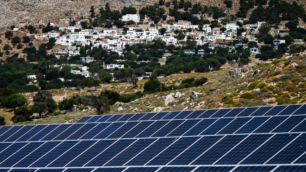 Tilos uses a combination of solar and wind energy to power its population, and uses battery technology to store the surplus (Credit: Getty Images)