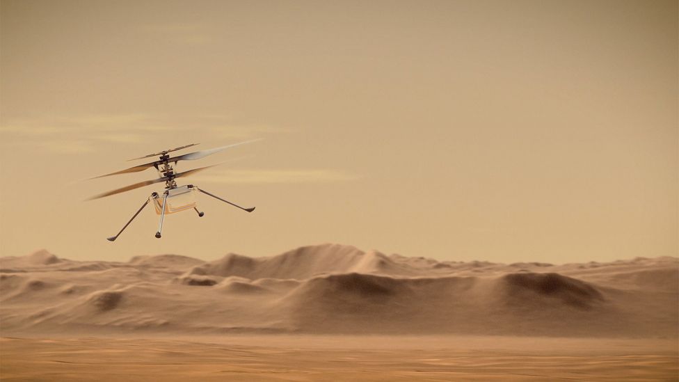 Artwork of helicopter above Mars (Credit: Nasa/JPL)