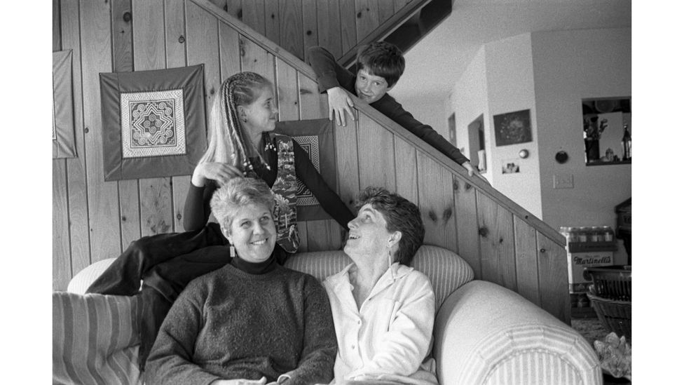 Robin Jurs, Barbara Allen and their two children, Hannah and Cody, in the 1990s (Credit: Gigi Kaeser / Love Makes a Family)