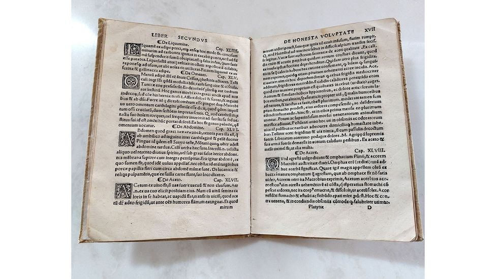 The museum displays the oldest mass-printed cookbook, Platina's On Honourable Pleasure and Health (Credit: Museo della Cucina)